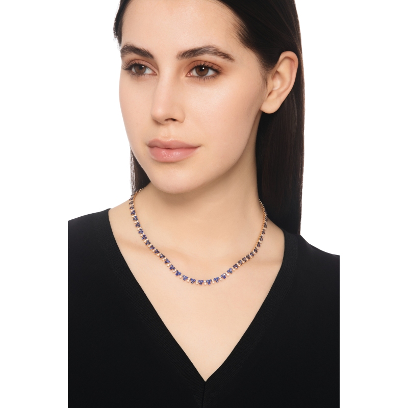Collier tennis or rose 18k avec saphirs bleus et diamants