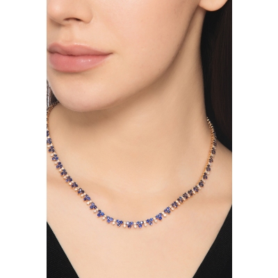 Collier tennis or rose 18k avec saphirs bleus et diamants
