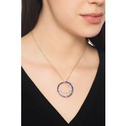 Collier or blanc 18k avec pendentif en saphirs bleus et diamants 2