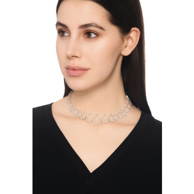 Collier fantaisie goutte en or blanc