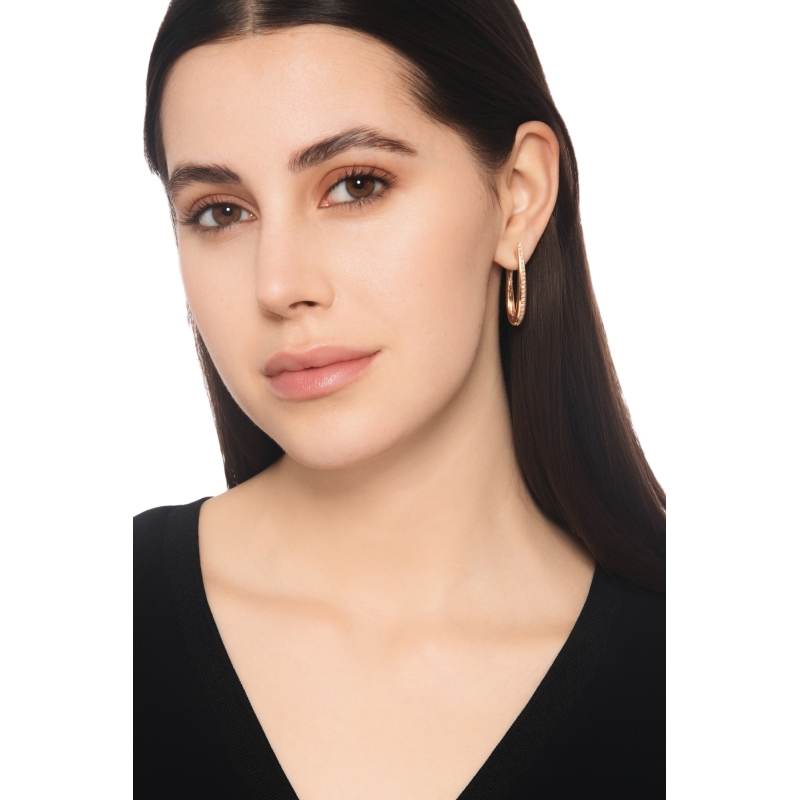 Boucles d'oreilles ovales en or rose 18 carats avec diamants, 3,3 cm