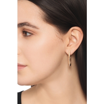 Boucles d'oreilles ovales en or rose 18 carats avec diamants, 3,3 cm