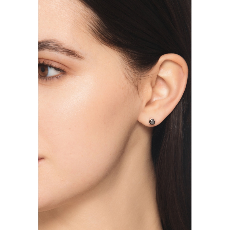 Boucle d'oreille individuelle en or blanc 18ct à griffes avec diamant noir 