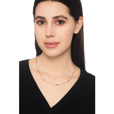 Collier ras du cou en or rose 18k avec diamants noirs