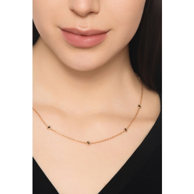 Collier ras du cou en or rose 18k avec diamants noirs