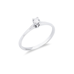 Bague solitaire en or blanc 18k à quatre griffes avec diamant ct. 0,10