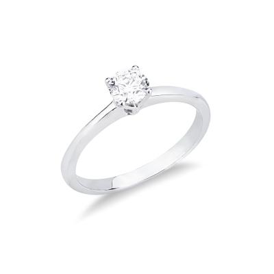 Bague solitaire en or blanc 18k à quatre griffes avec diamant CT 0.50