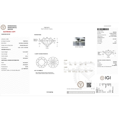 Diamant Certifié IGI  1.00 CT F VVS2