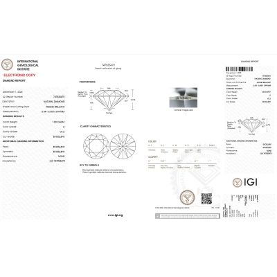 Diamant Certifié IGI  1.00 CT E VS2
