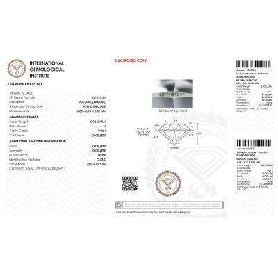 Diamant Certifié IGI  0.90 CT F VVS1