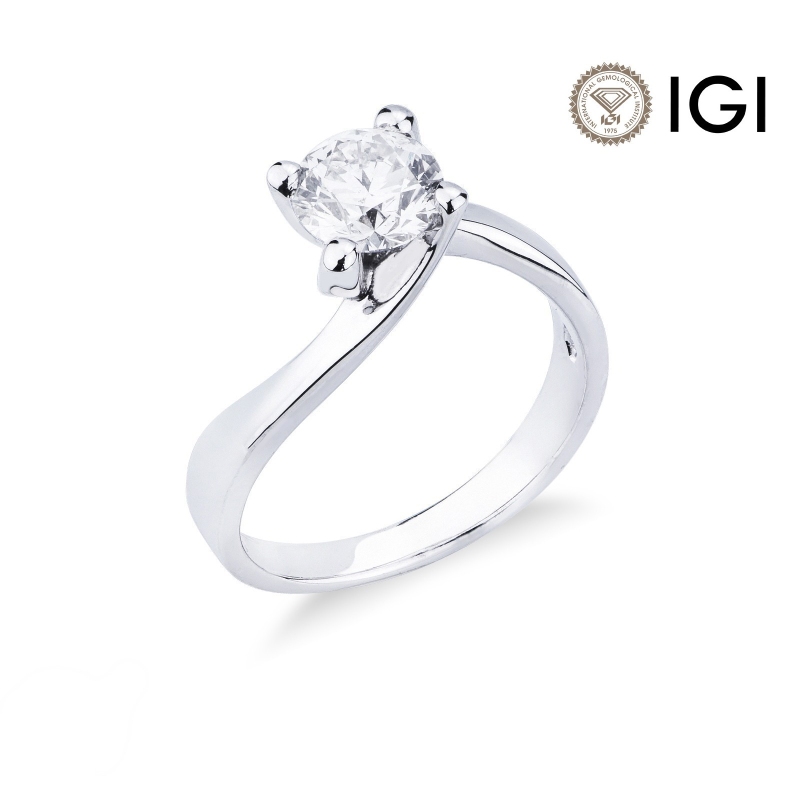 Bague mariage solitaire en or blanc 18 carats diamant 1.00 ct
