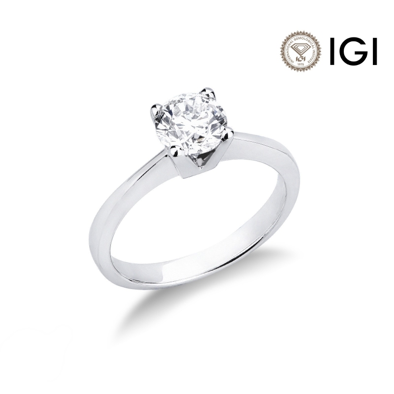 Bague solitaire linéaire en or blanc 18ct avec diamant 1 carat