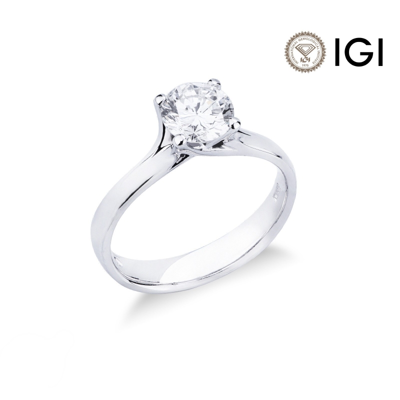 Bague solitaire mariage or blanc 18 ct avec diamant 0.90 ct