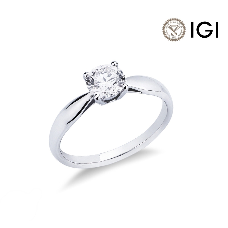 Bague solitaire avec diamant 0.90 carat en or blanc 18Kt
