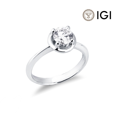 Bague Solitaire en Or Blanc 18 Carats avec Diamant Naturel de 0,90 ct