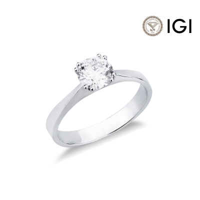 Bague solitaire en or blanc 18k avec huit griffes et diamant 0,90 ct