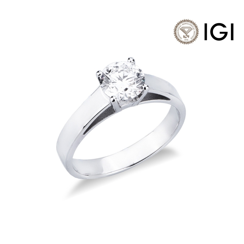 Bague solitaire en or blanc 18k avec diamant certifié IGI 1.00 ct