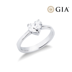  Bague solitaire en or blanc 18k avec diamant cœur certifié GIA 1.00
