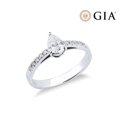 Bague solitaire taille goutte 0.70ct  GIA en or blanc 18k 