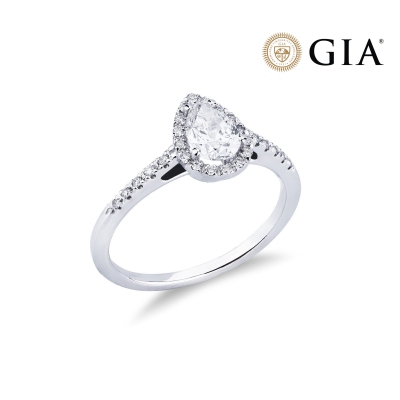 Bague avec diamant taille goutte 0,70 ct GIA en or blanc 18k