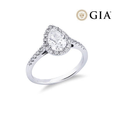 Bague avec diamant taille goutte 1,00 ct GIA en or blanc 18k