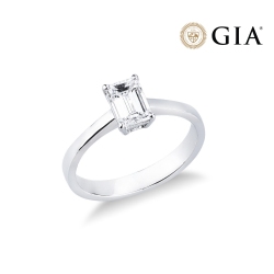Bague solitaire or blanc 18k diamant central émeraude certifié GIA 1.00 ct