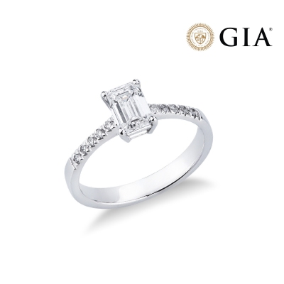 Bague solitaire émeraude en or 18k diamant naturel certifié GIA