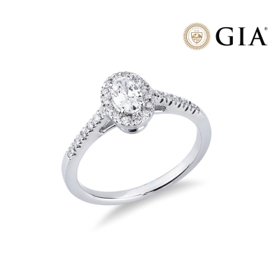 Bague solitaire en or blanc 18k diamant ovale certifié GIA ct 0.30