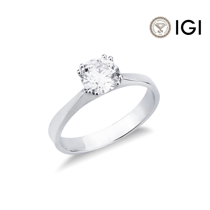 Bague solitaire en or blanc 18k avec huit griffes et diamant 1,00 ct