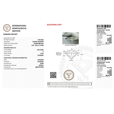 Diamant Certifié IGI  0.50 CT D VVS2