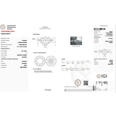 Diamant Certifié IGI  0.51CT F IF 