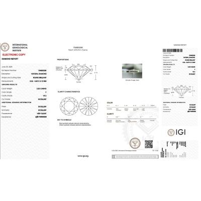 Diamant Certifié IGI  2.20 CT F VS2