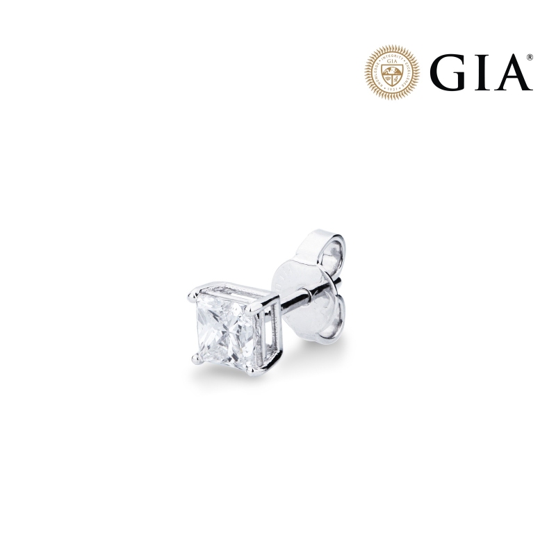 Boucle solitaire Or Blanc 18k avec diamant princesse GIA 0.50 ct
