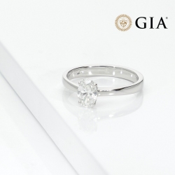 Bague de fiançailles Or Blanc 18k diamant IGI 0,70 ct ovale