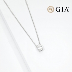 Collier Or Blanc 18k diamant 0,70 ct ovale GIA