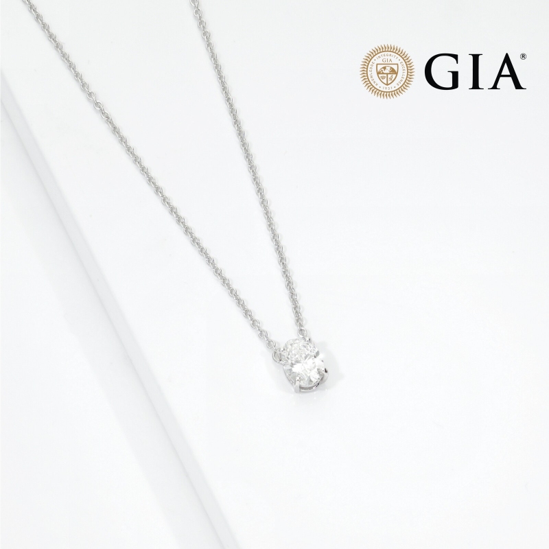 Collier Or Blanc 18k diamant 0,70 ct ovale GIA