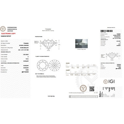 Diamant Certifié IGI  1.00 CT D VVS2
