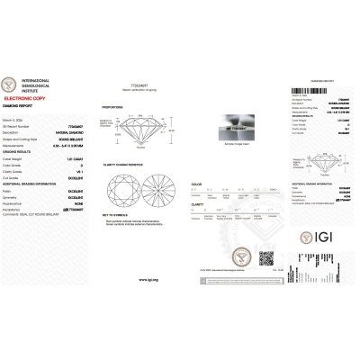Diamant Certifié IGI  1.01 CT D VS1