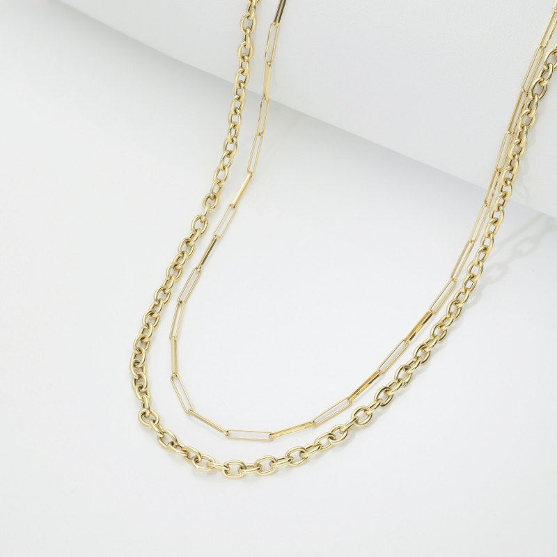 Collier double chaîne Or Jaune 18k style roló