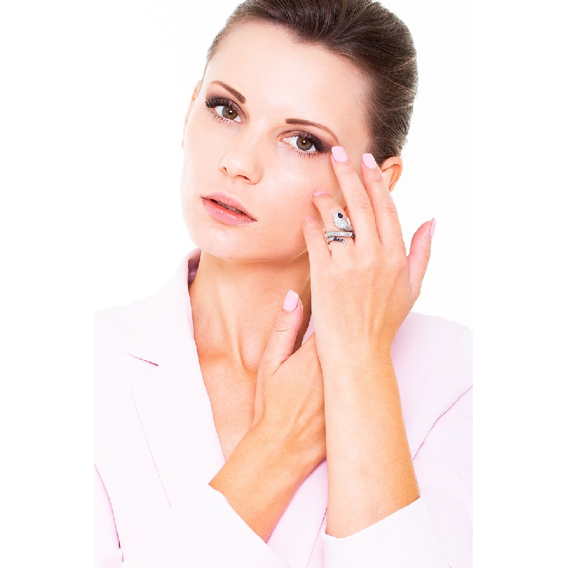 Bague Or Blanc 18k serpent avec diamants et saphirs