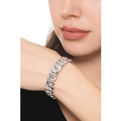 Bracelet élastique groumette trois maillons or blanc 18k avec diamants 2