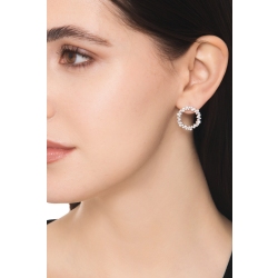 Boucles  d’oreilles rondes or blanc 18k diamants floral 2