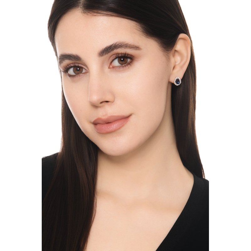 Boucles d’oreilles or blanc 18K saphirs goutte et diamants