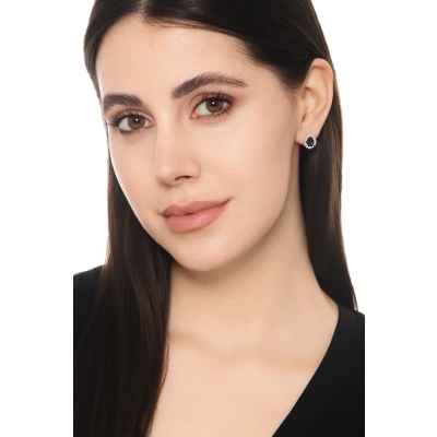Boucles d’oreilles or blanc 18K saphirs goutte et diamants