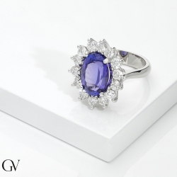 Bague HALO en or blanc 18k avec tanzanite ovale