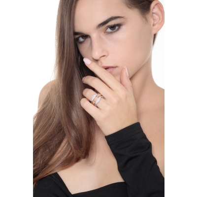 Bague souple en Or Blanc et Rose 18k et diamants