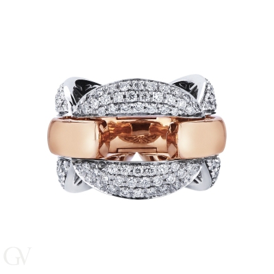 Bague souple en Or Blanc et Rose 18k et diamants