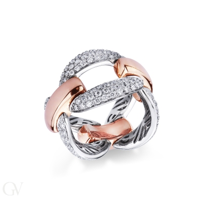 Bague souple en Or Blanc et Rose 18k et diamants