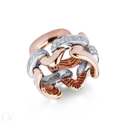 Bague bicolore 18k  élastique avec diamants