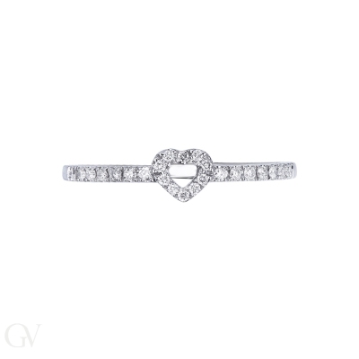 Bague en Or Blanc 18k avec design cœur en diamants